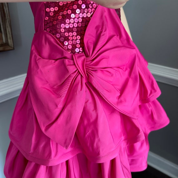 Vintage 1980s Hot Pink Party Dress Strapless Mini… - image 8