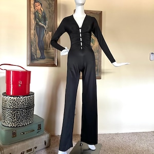 Vintage 70s Disco Wet Look Cut-out Jumpsuit Soul Train Bell Bottoms S