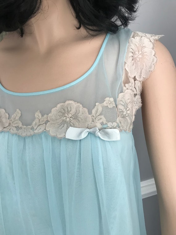 Vintage 1960s Baby Blue Babydoll Nightie Nightgow… - image 4