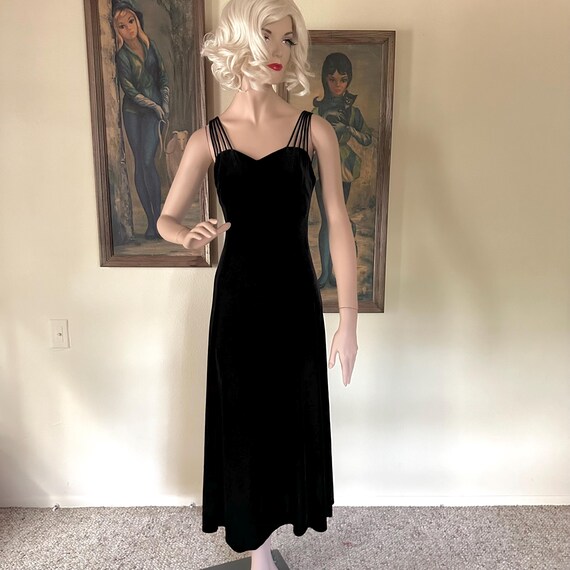 madvintage Vintage 90s Strappy Black Velvet Slip Dress Slinky Goth Prom Gown M L