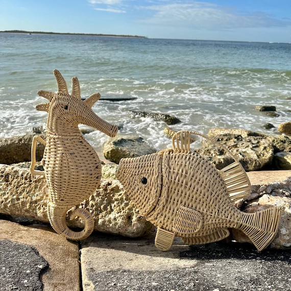 MR DARCY Wicker Fish Purse Handmade Vintage 1950s Style Retro Gift