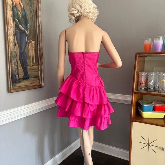 Vintage 1980s Hot Pink Party Dress Strapless Mini… - image 4