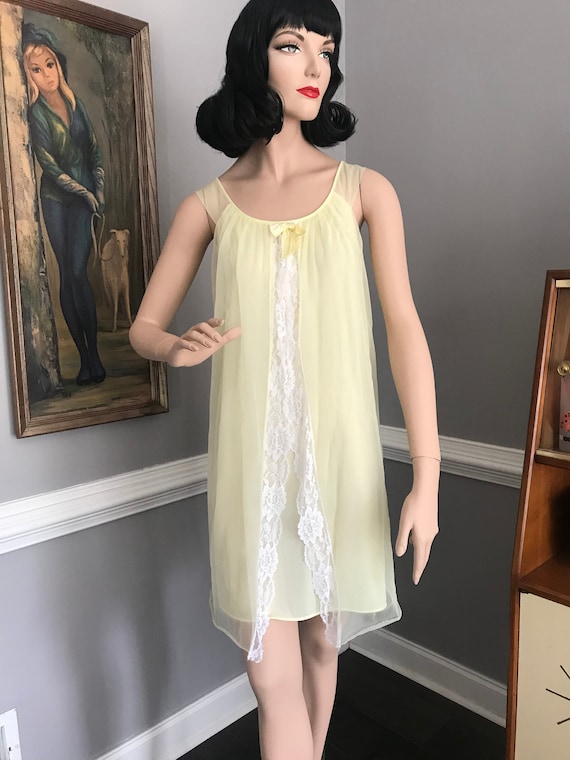 Louis Vuitton Yellow Cotton White Lace Babydoll Dress Vintage Y2K