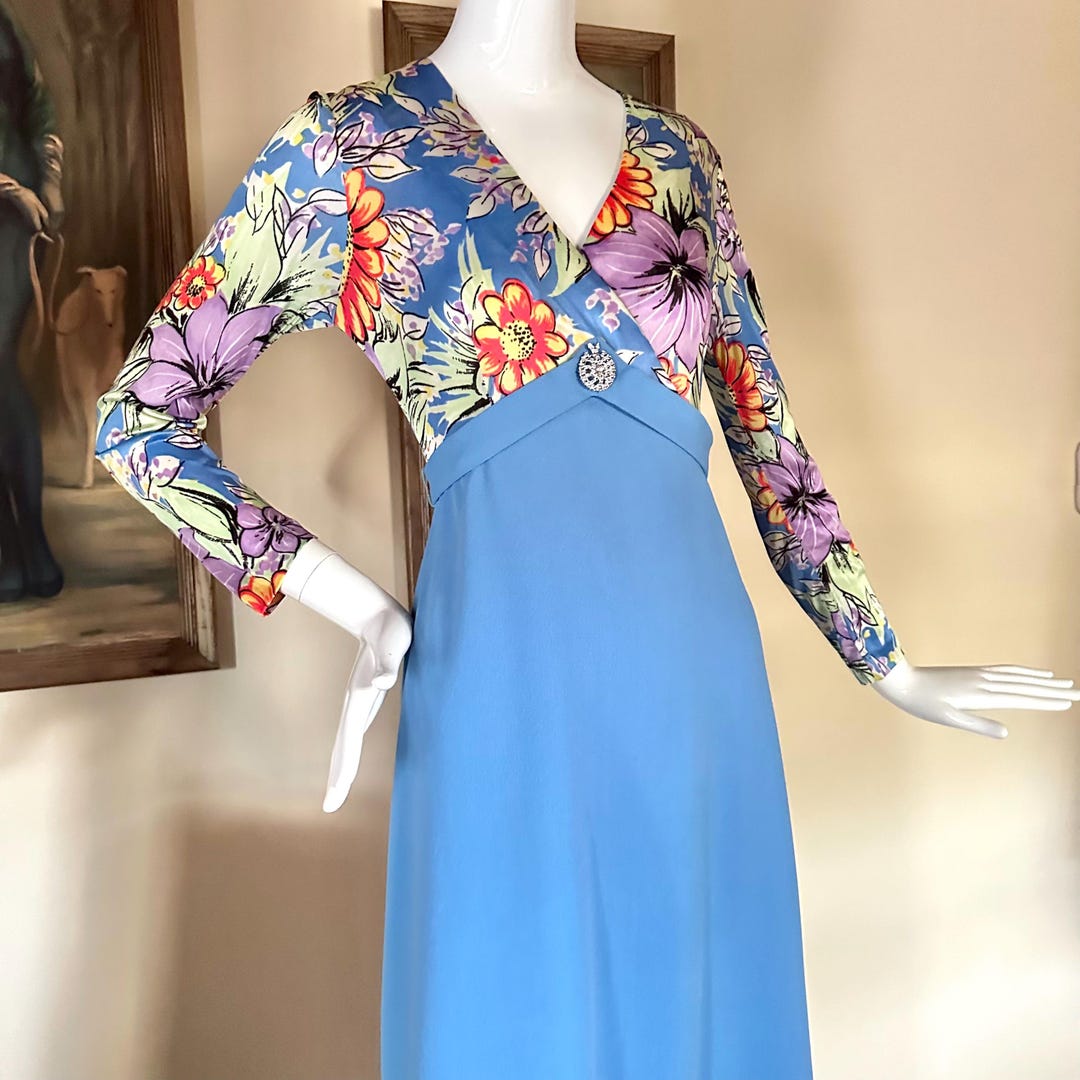 Vintage 1970s Brady Bunch Hostess Floral Maxi Hostess Gown Party Dress ...