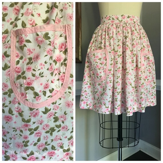Vintage Apron Sweet Pink Roses & Trim Half Apron Pockets Etsy