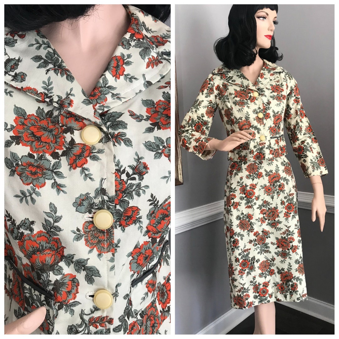 Vintage 1950s Roses Suit Jacket and Pencil Skirt Dress Set S/M - Etsy