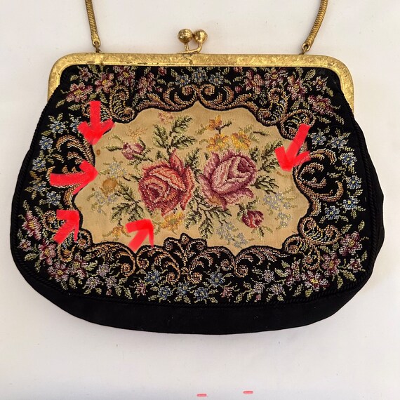 Vintage 1950s Floral Needlepoint Purse Tapestry H… - image 4