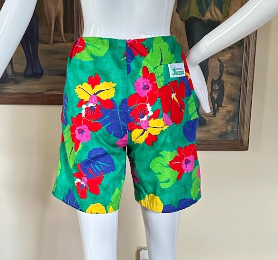 Vintage 1980s Jams World Unisex Surf Line Shorts Bright Tropical