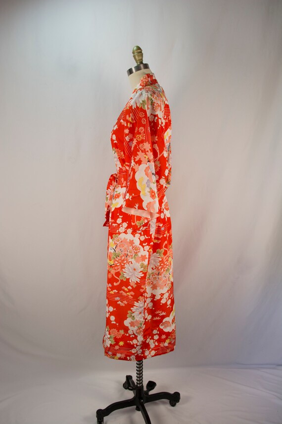 Vintage Kimono Robe Red Floral Japan Gorgeous! S/M - image 4