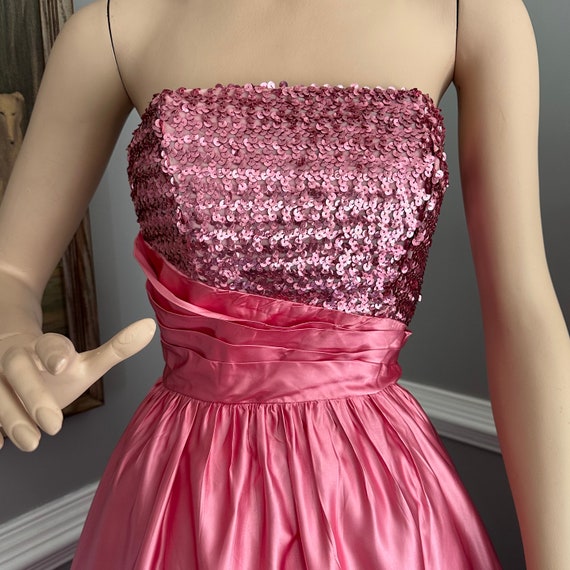 Vintage 1980s Pink Prom Dress Sequin & Satin Full… - image 4