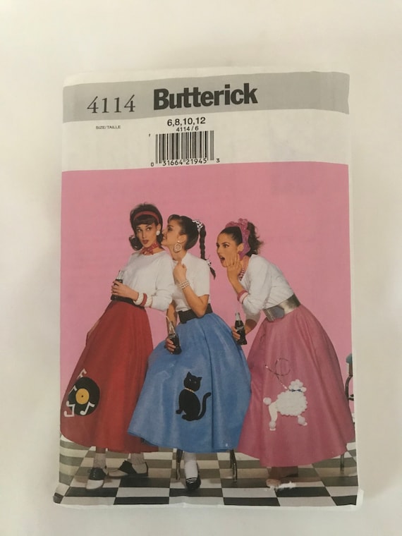Poodle Skirt Butterick 4114 Sewing Pattern 1950's Costume New Uncut Size 6- 10