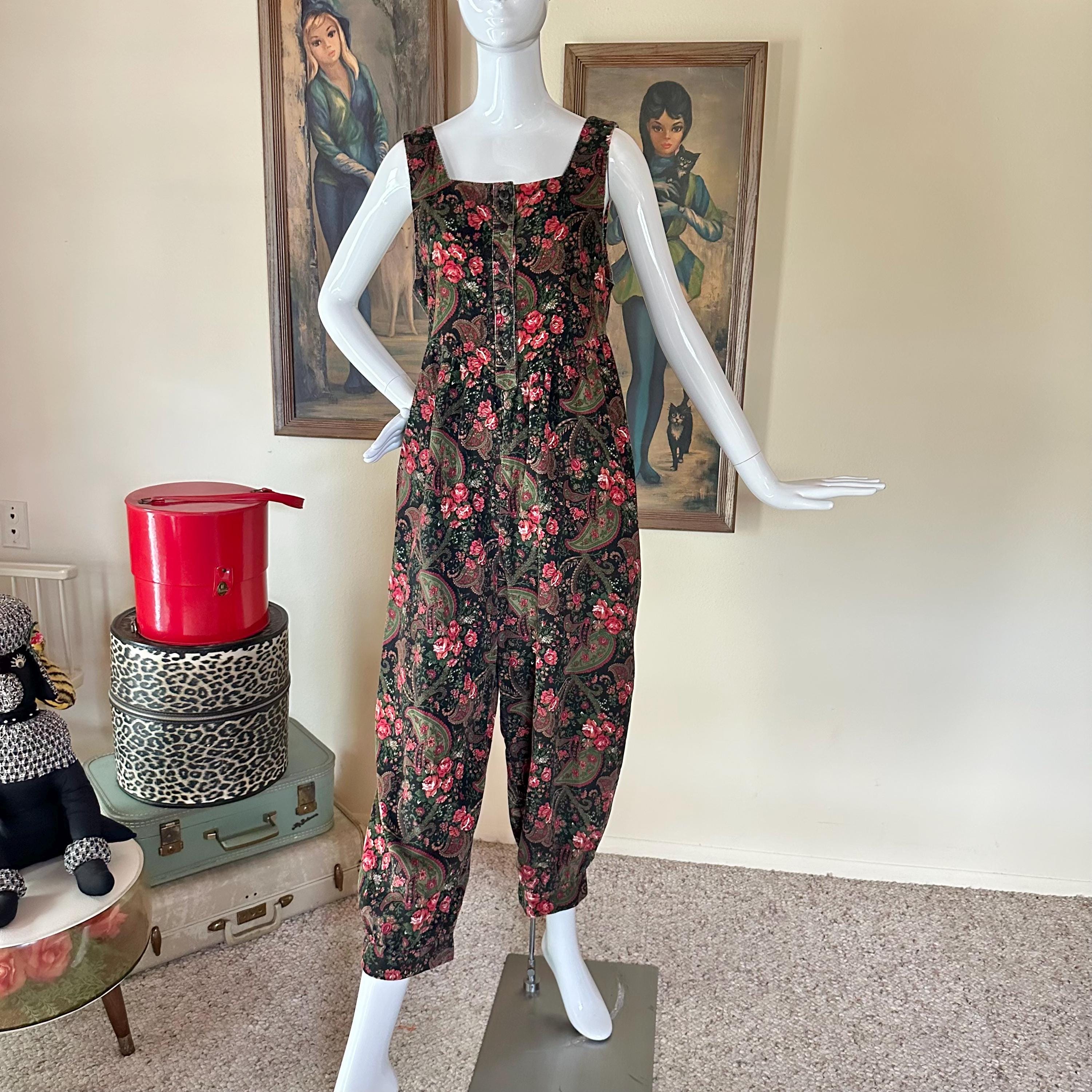 Vintage 80s 90s Floral Corduroy Balloon Leg Jumpsuit Romper S/M - Etsy