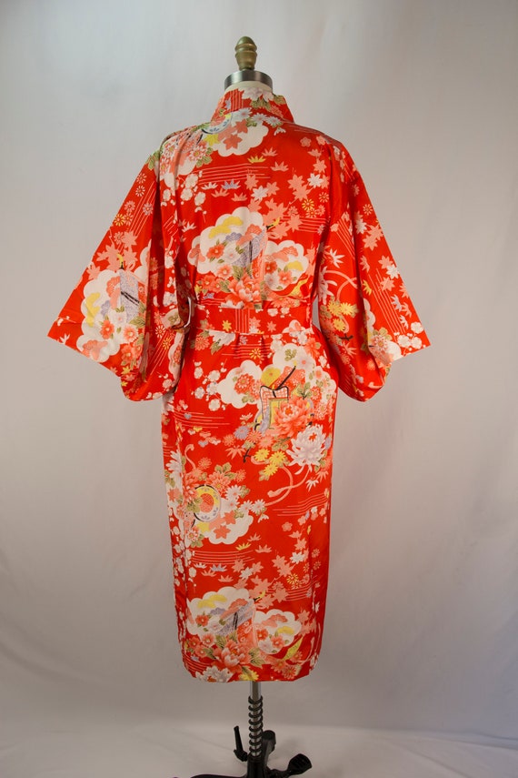 Vintage Kimono Robe Red Floral Japan Gorgeous! S/M - image 5