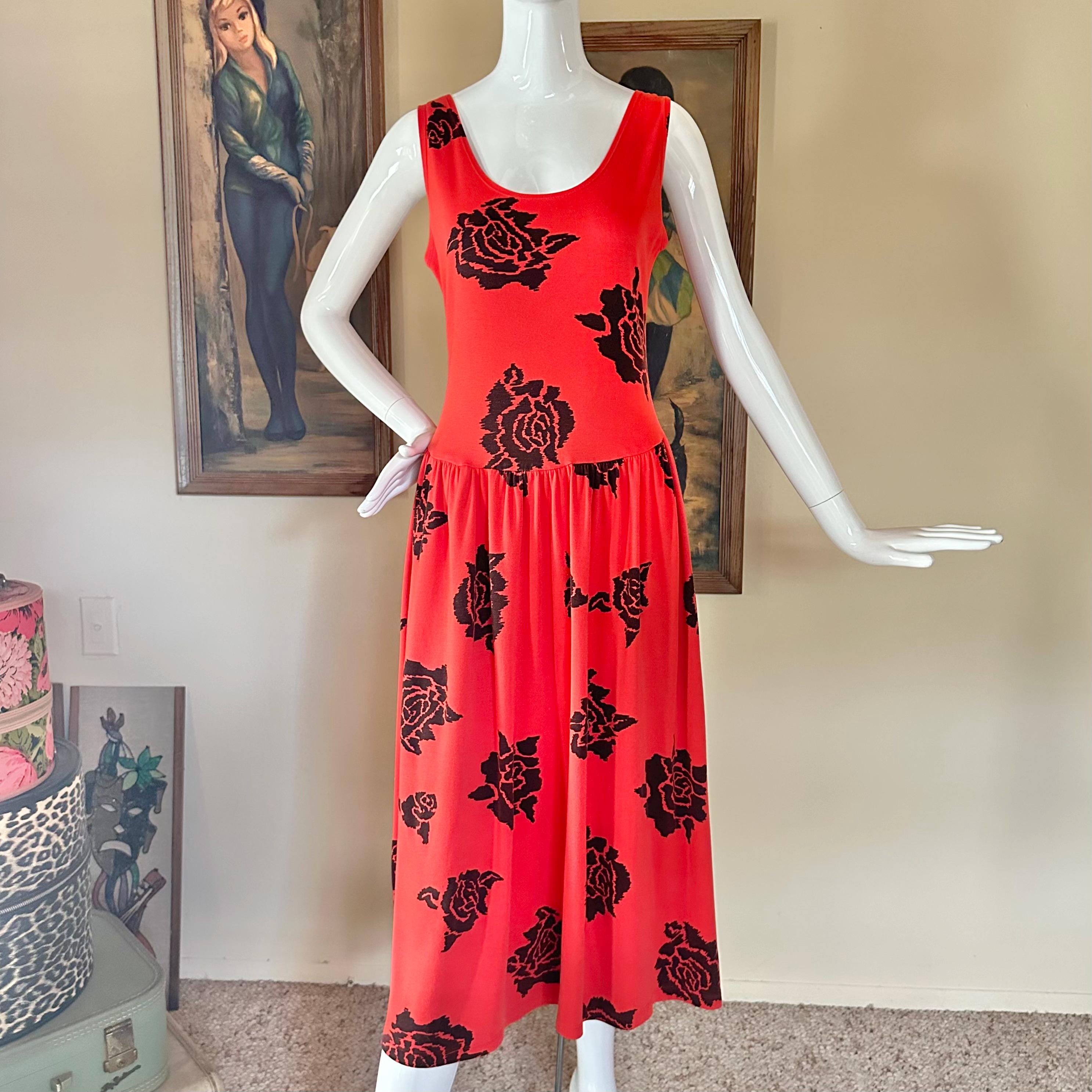 Vintage Red and Black Dress - Etsy