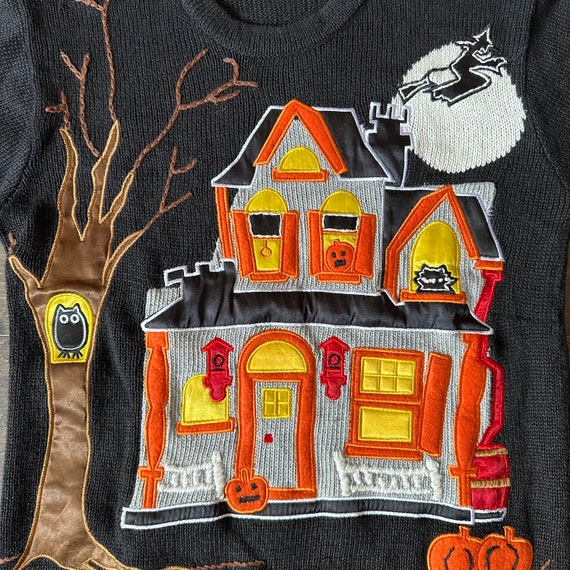 Vintage Halloween Sweater Haunted House Ghosts S - image 4