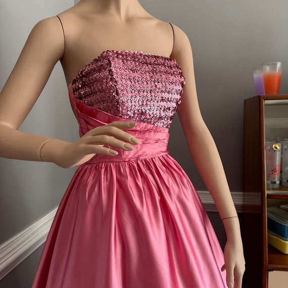 Vintage 1980s Pink Prom Dress Sequin & Satin Full… - image 5