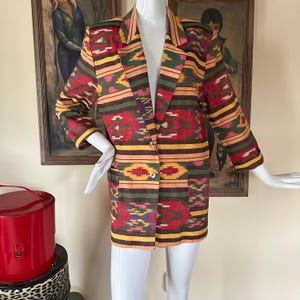 Vintage 1980s Bonjour South Western Aztec Print Blazer Jacket M