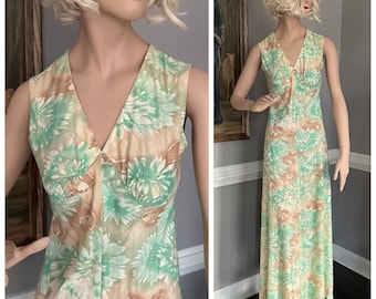 Vintage 1970s Ethereal Wild flower Maxi Dress Slinky Fairycore S