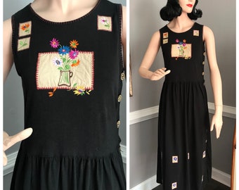 Cute Vintage Gardening Tank Dress Patch Jumper 90s Y2K Size Medium