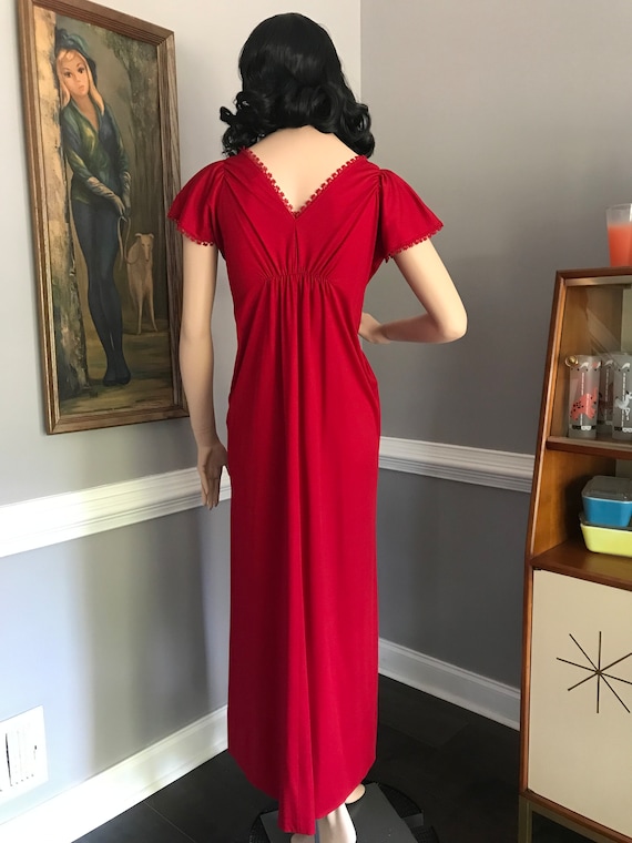 Vintage 70s Goddess Red Maxi Dress Flutter Sleeve… - image 5