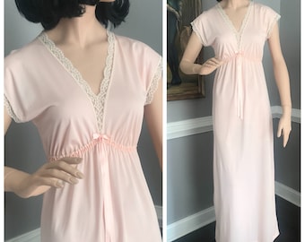 Vintage 1980s Avon Peach Nightgown Empire Waist S/M