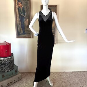 Vintage 90s Vampy Goth Black Velvet Cut Out Halter Dress Prom Gown Bodycon S/M