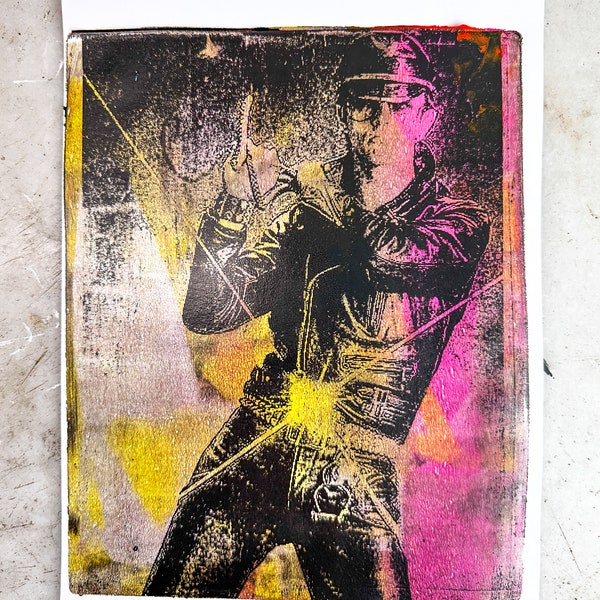 1/1 Rob Halford Judas Priest Acrylic Gel Print A4 - Rock Art, Punk Art, Rock N Roll, Monoprint, Unique Gift, Music, Musician, Music Poster