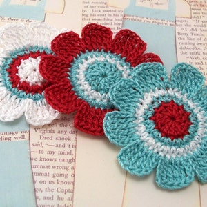 Crochet Red White and Aqua Flowers image 2