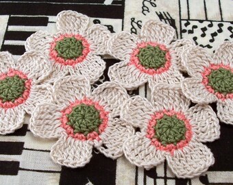 Crochet 5 Petal Natural Flower Appliques - Set of 6