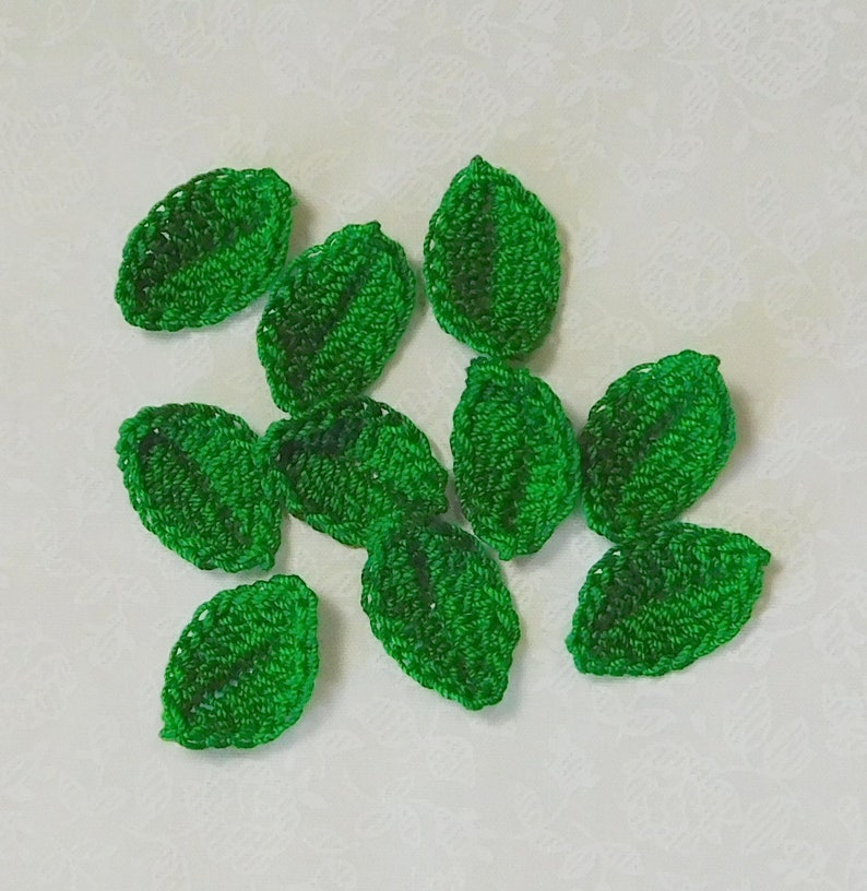 Crochet Leaves Myrtle Green Leaf Appliques Set of 12 image 7