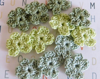 Crochet Green Flower Appliques  Set of 12