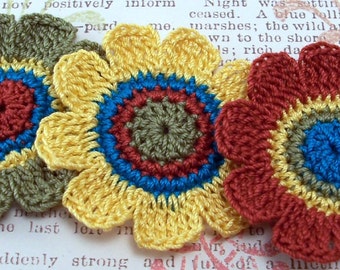 Crocheted 9 Petal Flower Appliques