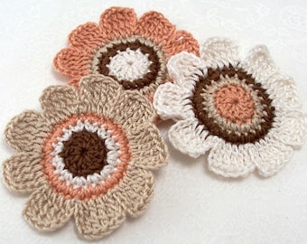 Crochet Flower Appliques - Browns
