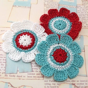 Crochet Red White and Aqua Flowers image 4