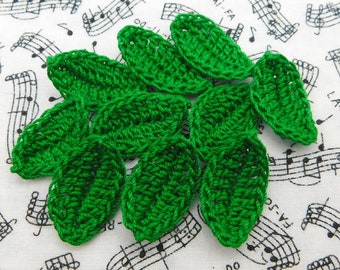 Crochet Leaves - Myrtle Green Leaf Appliques - Set of 12