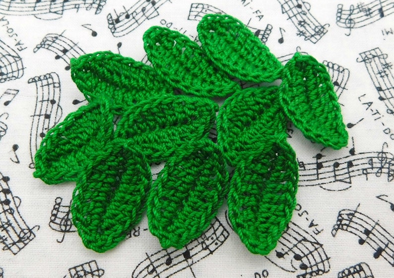 Crochet Leaves Myrtle Green Leaf Appliques Set of 12 image 1