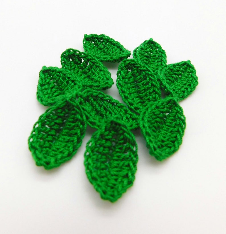 Crochet Leaves Myrtle Green Leaf Appliques Set of 12 image 5