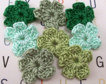 Crochet Green Flower Appliques, Set of 8