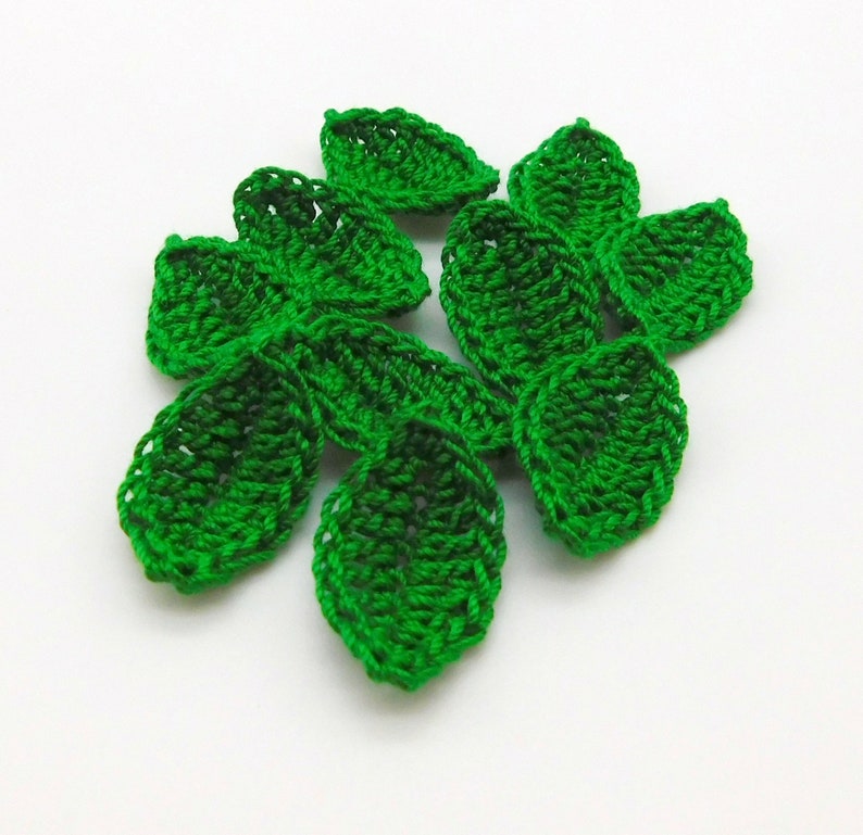 Crochet Leaves Myrtle Green Leaf Appliques Set of 12 image 3