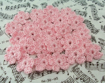 Crochet Orchid Pink Flower Appliques, Set of 25