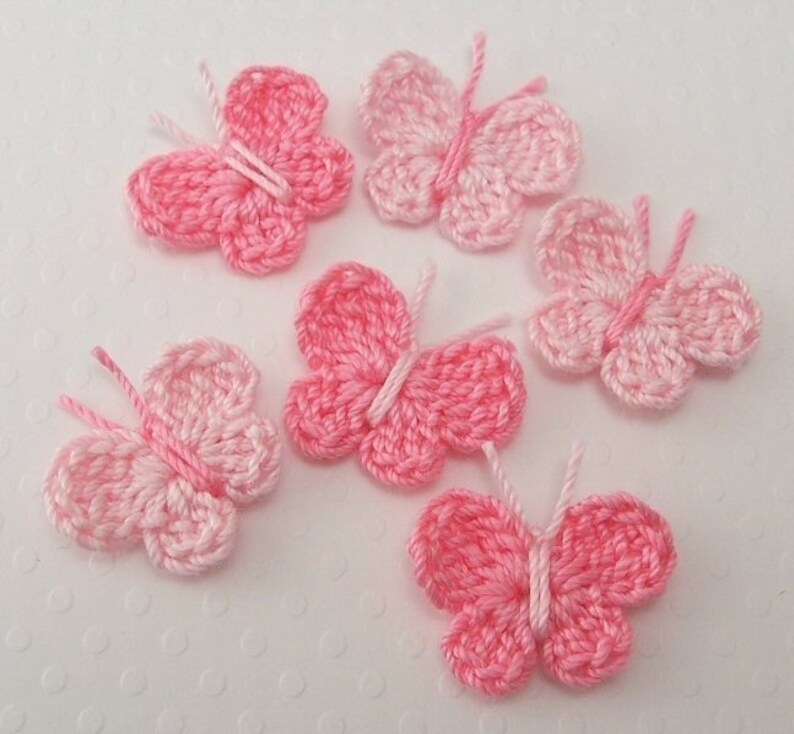 Crochet Pink Butterfly Appliques Etsy