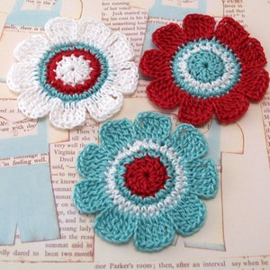 Crochet Red White and Aqua Flowers image 5