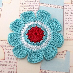 Crochet Red White and Aqua Flowers image 3