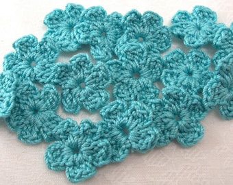 Aqua Crochet Flower Appliques|Set of 15