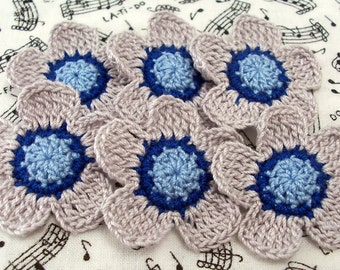 Crochet Gray and Blue Flower Appliques