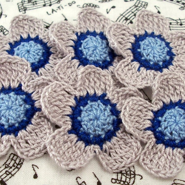 Crochet Gray and Blue Flower Appliques