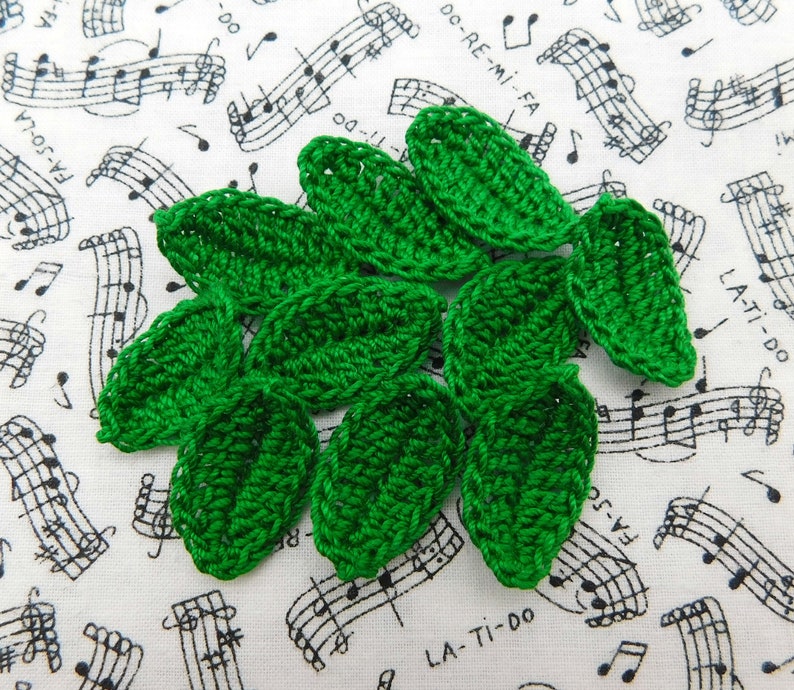 Crochet Leaves Myrtle Green Leaf Appliques Set of 12 image 6