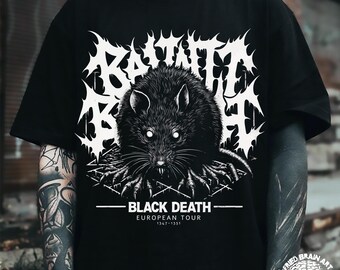 Black Death Rat T-Shirt, Gothic Grunge Horror, Dark Academia