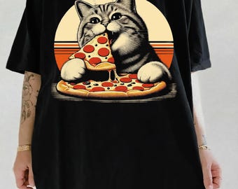 Camiseta engraçada do gato da pizza: camiseta unissex do gatinho