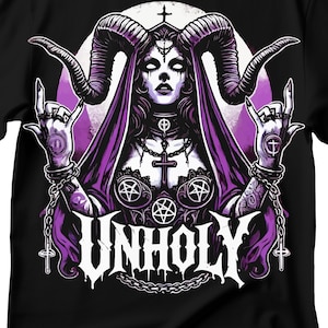 Unholy Nun T- Shirt, Funny Horror Choked Up Unholy Nun Satan Baphomet Gothic T-Shirt, Nun Shirt, Unholy Shirt, Halloween Shirt, Dark nun